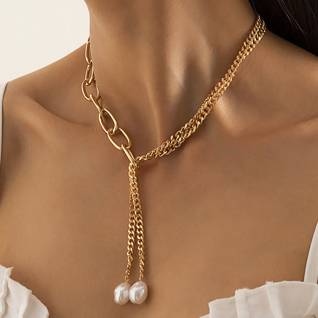 Wholesale Fashion Metal Chain Clavicle Choker Faux Pearl Necklace