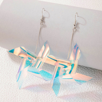 Laser Acrylic Pinwheel Earrings Color Sequins Irregular Ear Hooks