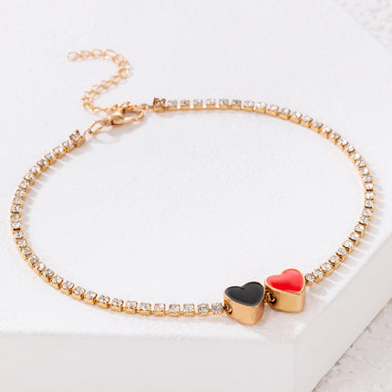 Love Stretch Rhinestone Alloy Drop Nectarine Peach Heart Single Layer Anklet