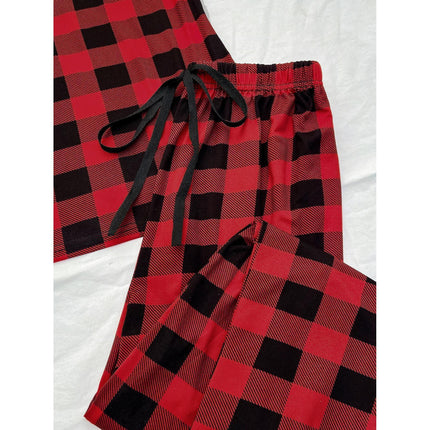 Conjunto de pijama con pantalón y tirantes a cuadros rojos para mujer Homewear