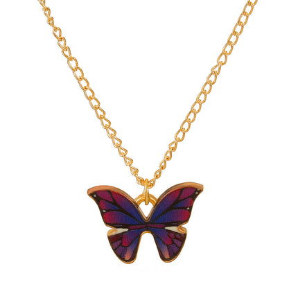 Drip Oil Purple Butterfly Necklace Fashion Simple Clavicle Chain