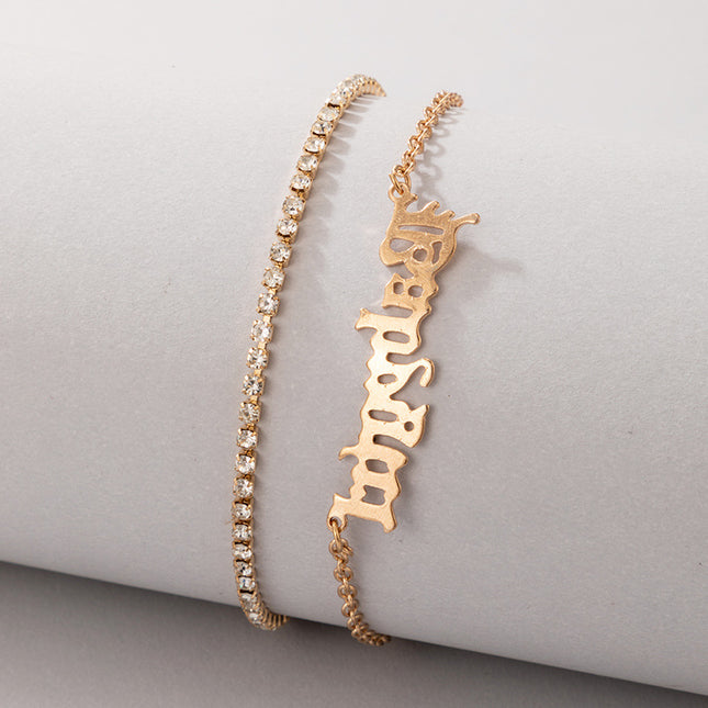 Letter Set Rhinestone Gold Anklet Anklet