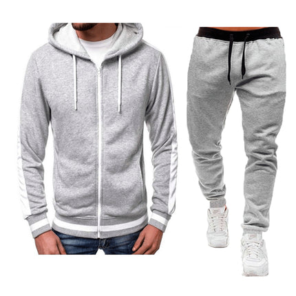 Wholesale Men's Cardigan Casual Zipper Hoodie Jacket Joggers Two Piece Set