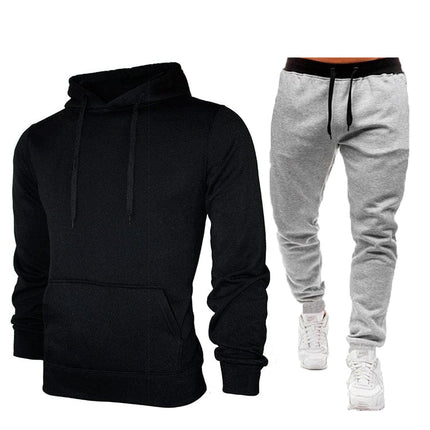 Wholesale  Men's Sports Leisure Solid Color Fleece Hoodies Jogger Set