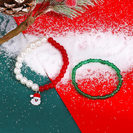 Conjunto de pulsera de Papá Noel con cuentas de arroz de Navidad para mujer al por mayor