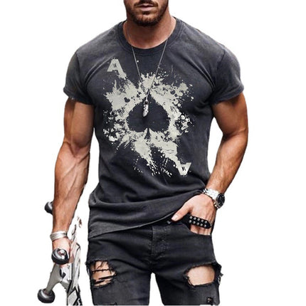 Wholesale Men's Short Sleeve Ace of Spades Printed Short Sleeve T-Shirt