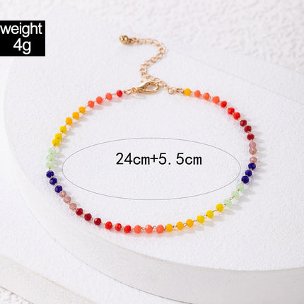 Candy Color Beaded Single Layer Anklet Rainbow Rice Bead Simple Anklet