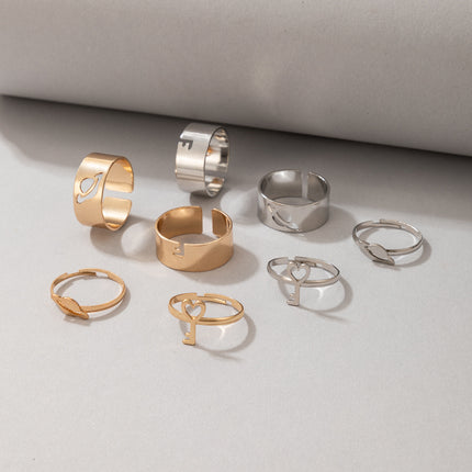 Wholesale Fashion Alloy Geometric Heart Shape Key Ring Eight Pieces