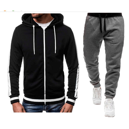 Wholesale Men's Cardigan Casual Zipper Hoodie Jacket Joggers Two Piece Set