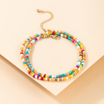 Colorful Rice Beads Multilayer Anklet Ethnic Beaded Double Layer Anklet