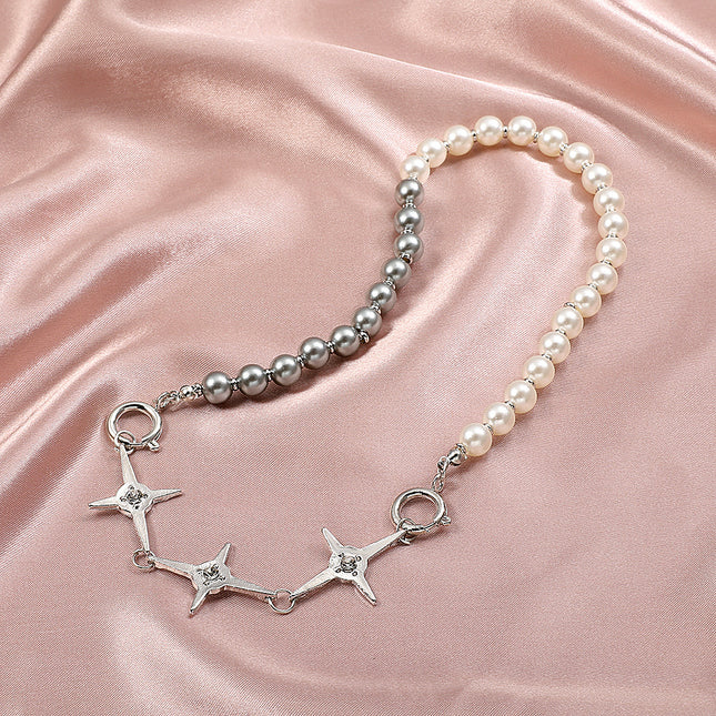 Simple Stitching Pearl Necklace Bead Cross Clavicle Chain