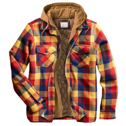 Wholesale Men's Autumn Winter Thick Check Hooded Jacket