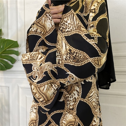 vestido de mujer musulmana con lazo de talla grande con estampado de dubai de oriente medio