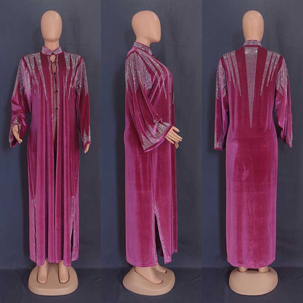 Wholesale African Women's Fall Long Sleeve Ironing Rhinestones Robe