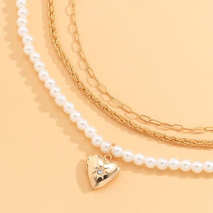 Großhandelsrhinestone-Herz-Perlen-Halsketten-Metallschlüsselbein-Halskette