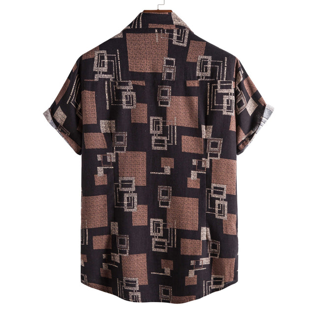 Camisa con estampado de cuadros a la moda para hombre Camisa casual marrón con cuello de solapa