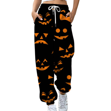 Halloween-Damen-Laufhose mit Kordelzug und hoher Taille