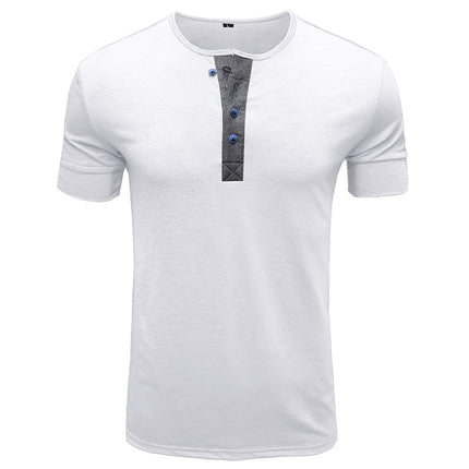 Camiseta de manga corta de verano de algodón con cuello redondo para hombre