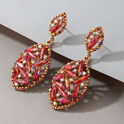 Geometric Leaf Irregular Colored Rhinestone Cutout Stud Earrings