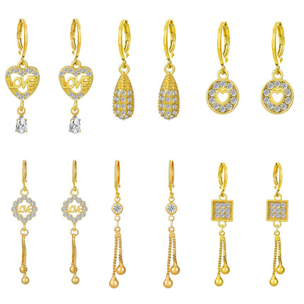 Pendientes de borla de diamantes de imitación Pendientes de corazón de alfabeto geométrico de moda