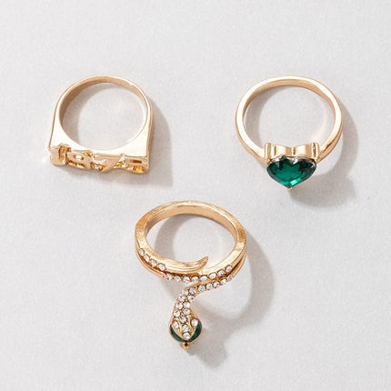 Conjunto de anillo de trío de corazón de diamantes de imitación esmeralda simulada al por mayor