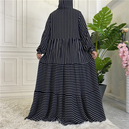Muslim Middle East Arabian Stripe Hooded Dress For Women