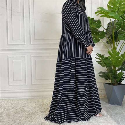 Muslim Middle East Arabian Stripe Hooded Dress For Women