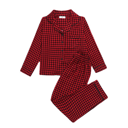 Großhandelskinder, die rotes Karo-Jungen-Mädchen-Loungerwear-Set schlafen