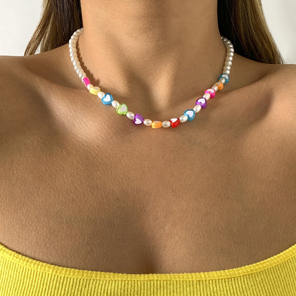 Perlen-Acryl-Pfirsich-Herz-Halskette Einfache Stern-Lächeln-Halskette