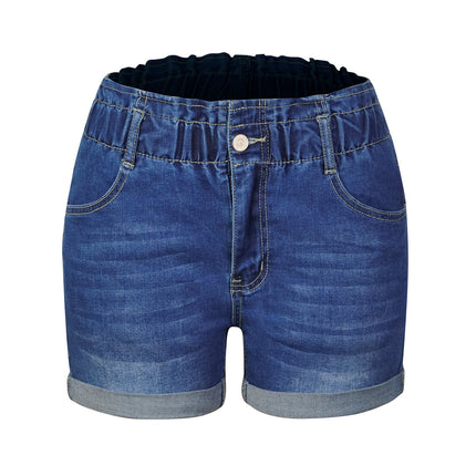 Pantalones cortos vaqueros simples elásticos de verano con cintura elástica para mujer