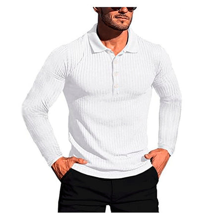 Herren-Sommer-Poloshirt mit elastischen Längsstreifen und langen Ärmeln