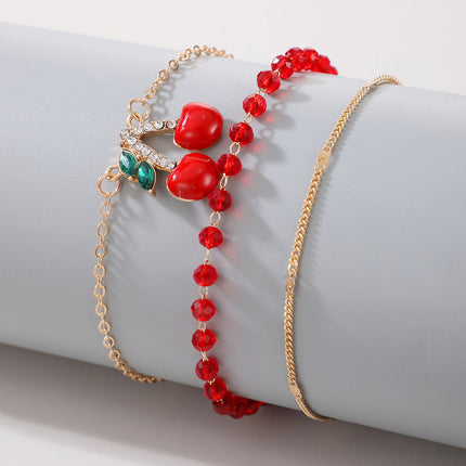 Red Rice Bead Beaded Multilayer Anklet