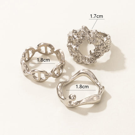 Geometric Faux Chain Silver 3-Piece Rings