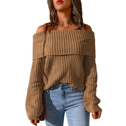 Ladies Autumn Casual & Fashion Loose Off Shoulder Sweater