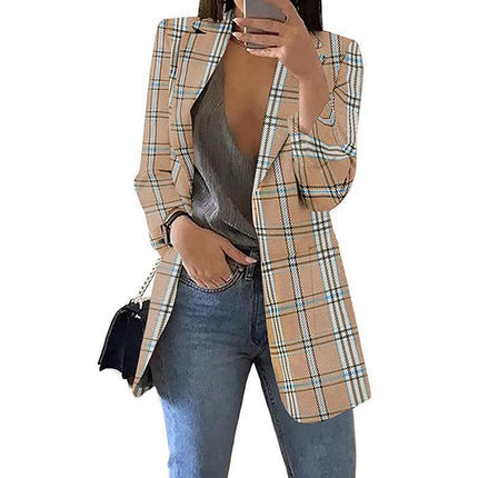 Wholesale Women's Autumn Fashion Check Slim Blazer Coat
